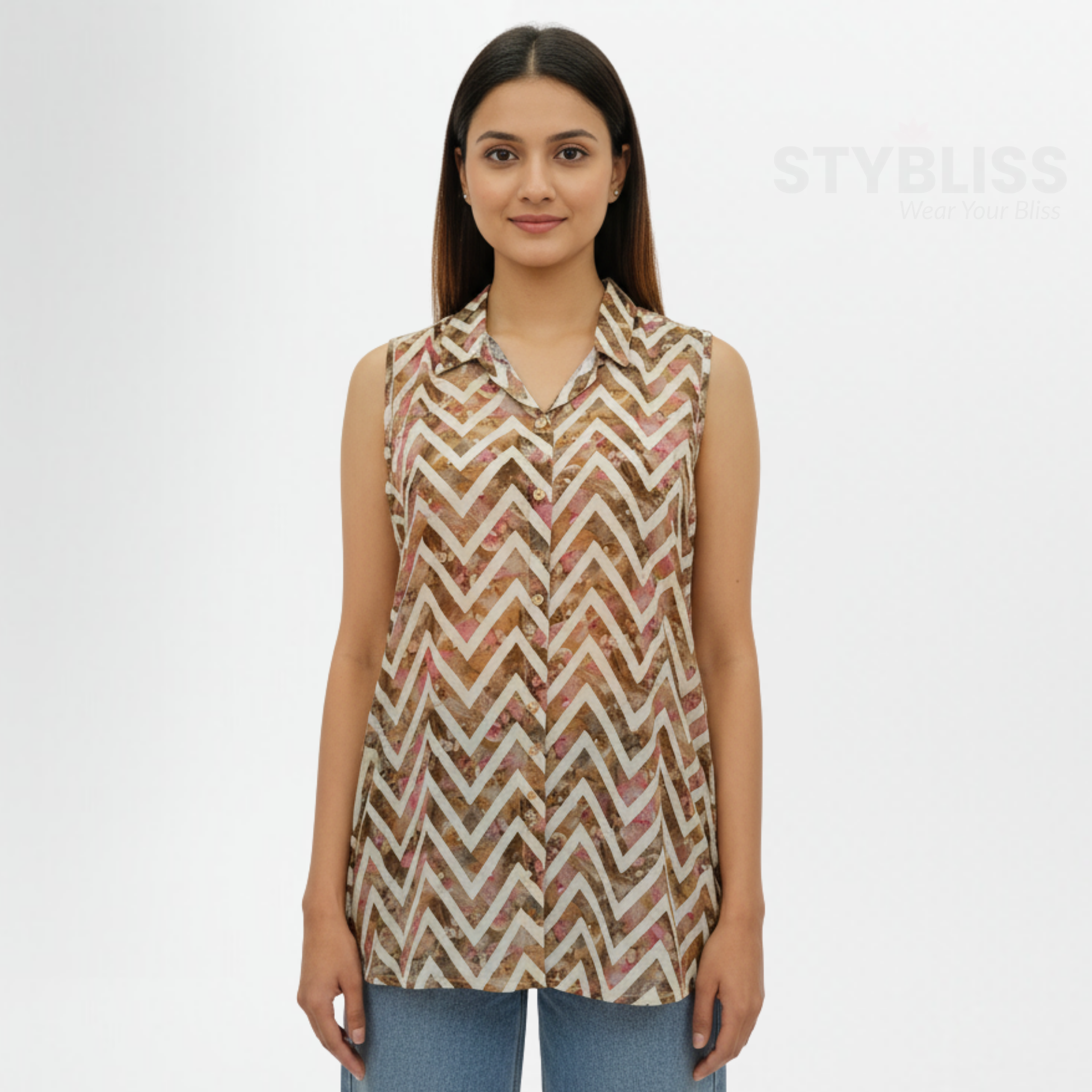 Zig Zag Printed Short Tunic Top for Jeans | Stylish Women’s Wear by Stybliss
