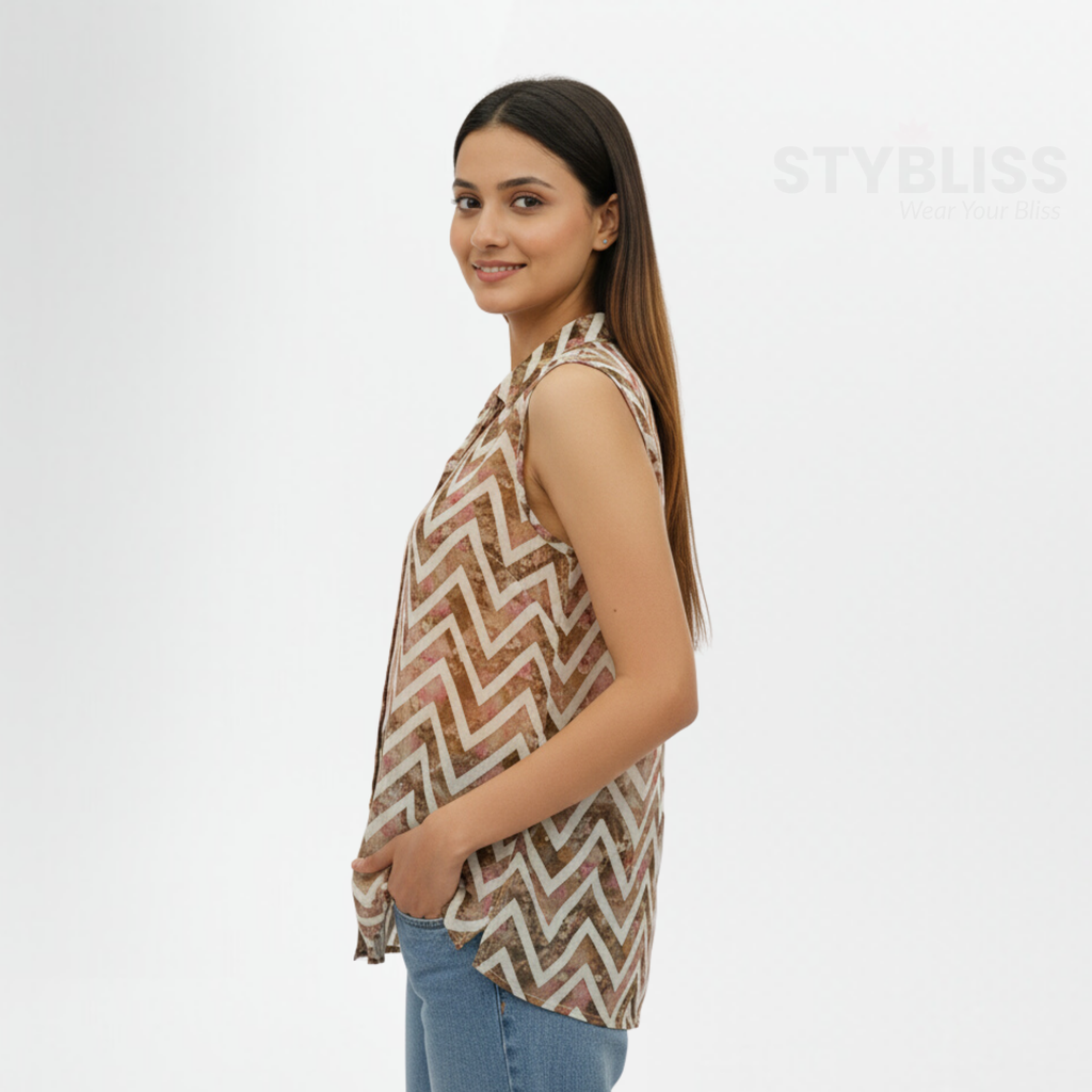 Zig Zag Printed Short Tunic Top for Jeans | Stylish Women’s Wear by Stybliss