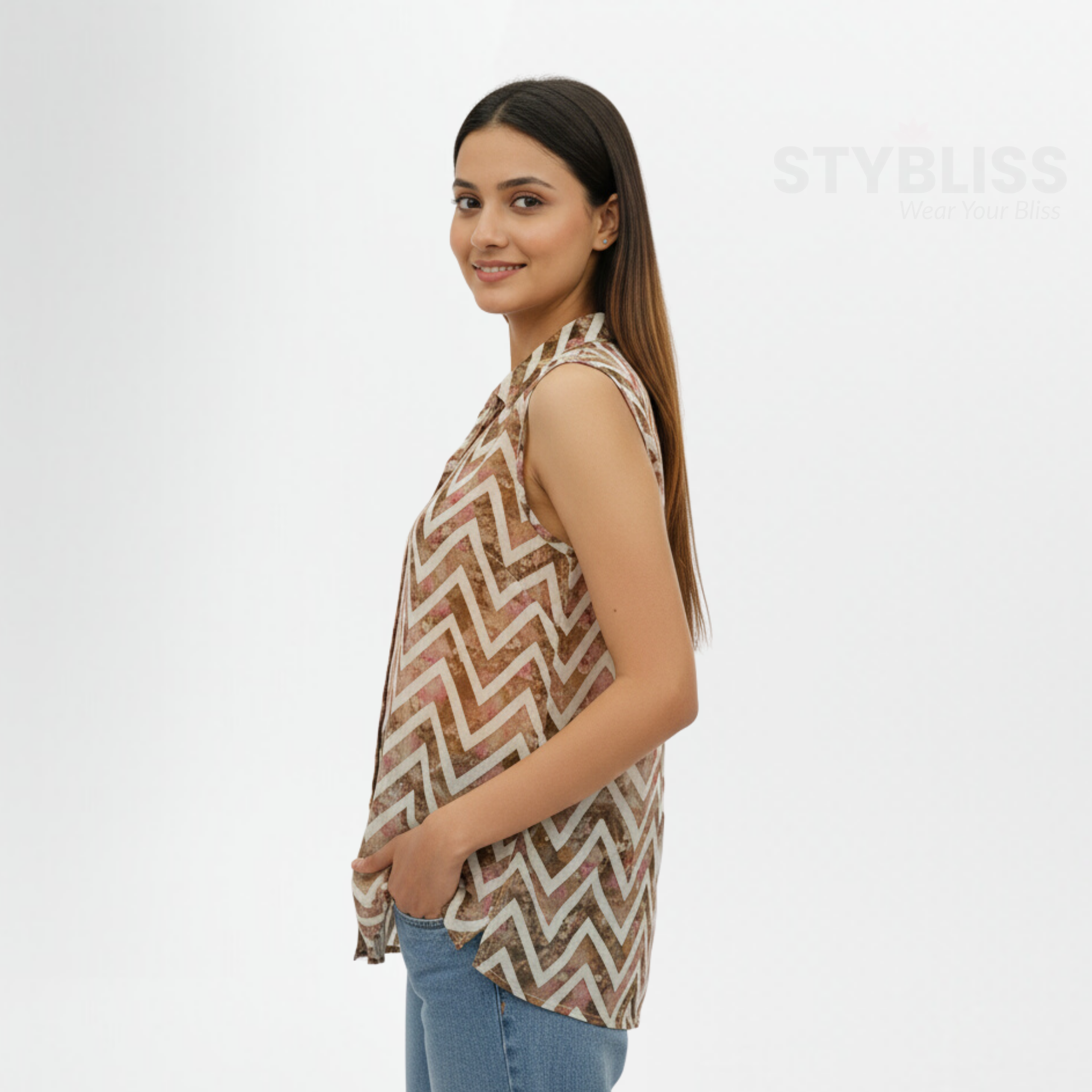 Zig Zag Printed Short Tunic Top for Jeans | Stylish Women’s Wear by Stybliss