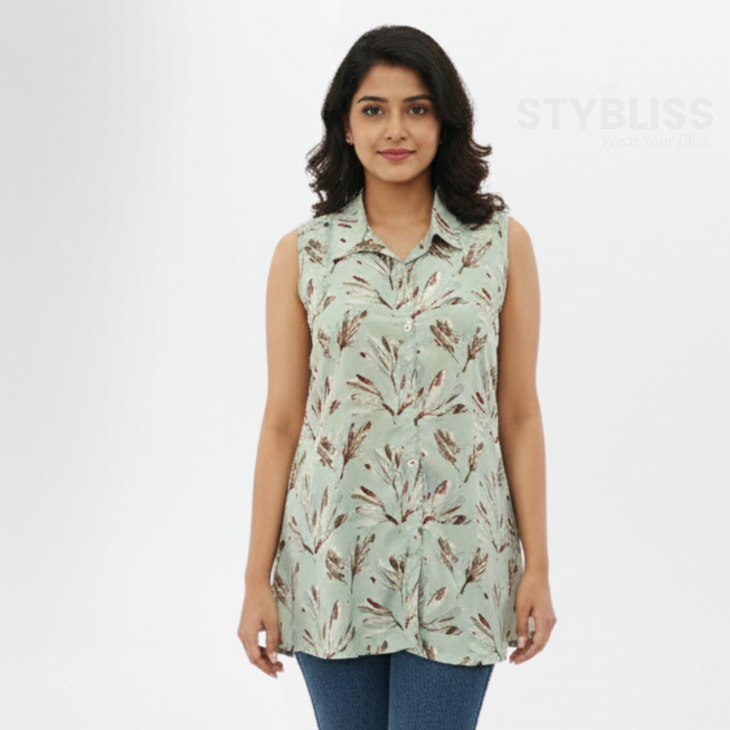 Women’s pista green sleeveless tunic top with attachable sleeves – Stybliss